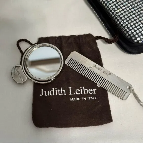 Judith Leiber Swarovski Crystal Evening Bag Clutch with Chain Mirror Comb Glam - Picture 4 of 16